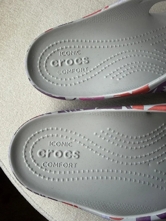 CROCS White Flip Sandals with Multicolor Floral Straps - Picture 5 of 5